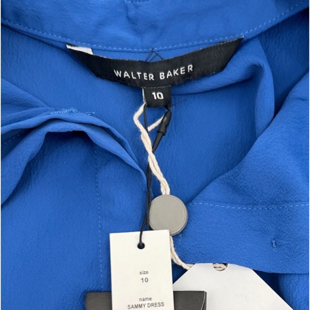 Walter Baker Sammy Dress NEW Womens 10 Blue Crepe Neck Tie Bow Midi Short Sleeve - Picture 6 of 10